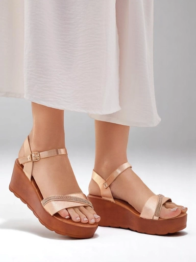 Sandales compensées Royalfashion pour femmes avec des strass et paillettes Aurora Glow