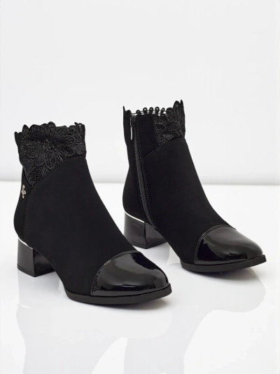 Bottines femme mates à talon bloc avec dentelle Velmoria