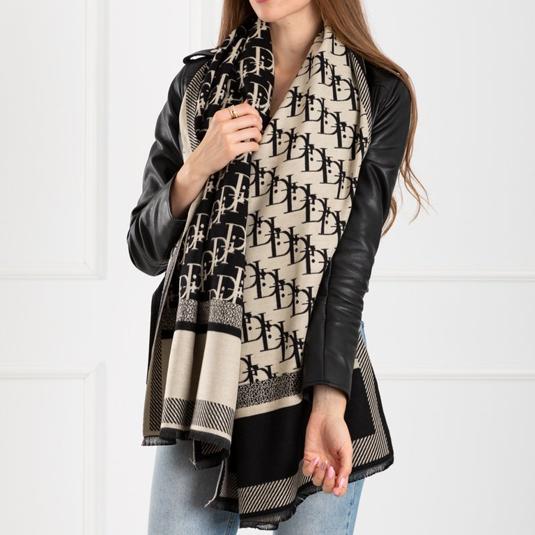 Écharpe pour femme à motifs en noir et beige - Accessoires