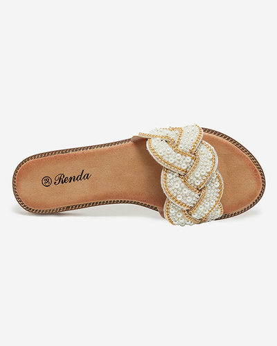 Babouches argentées pour femmes avec perles et perles Cetera - Chaussures