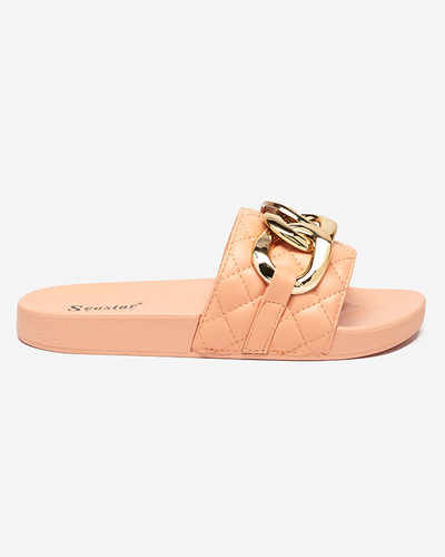 OUTLET Chaussons femme corail matelassés avec chaîne dorée Eteris - Footwear