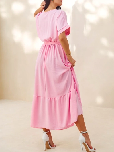 Robe midi pour femmes Royalfashion avec manches courtes et boutons décoratifs