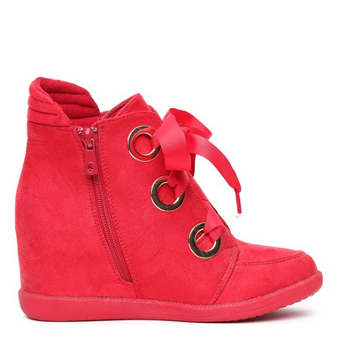 Czerwone sneakersy na krytym koturnie wiązane wstążką Andi- Obuwie