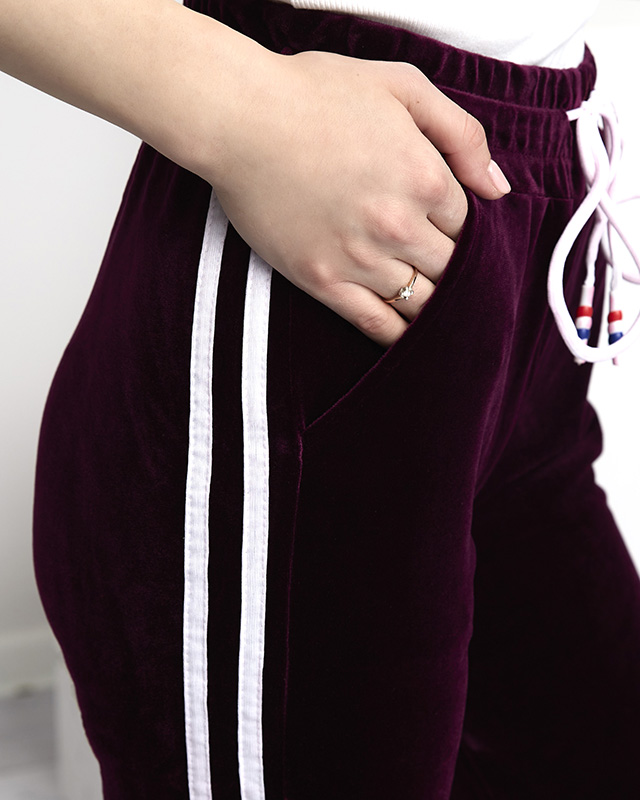 Survêtements femme velours bordeaux à rayures - Vêtements