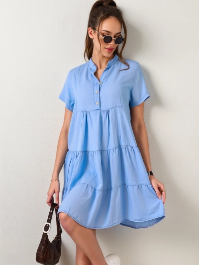 Royalfashion Tunique femme cousue comme une robe avec un col en denim boutonné