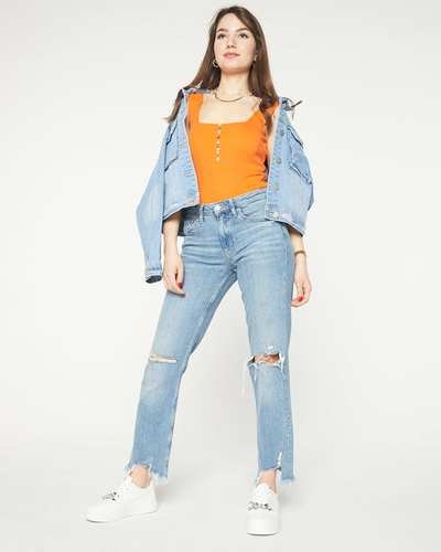 Top femme orange avec boutons a'la zircons cubiques - Vêtements