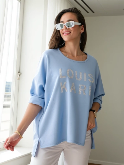 Blouse viscose Royalfashion pour femmes avec inscriptions en strass