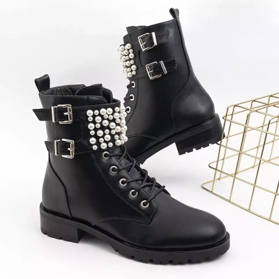 OUTLET Bottines noires pour femmes avec perles Iznala - Chaussures