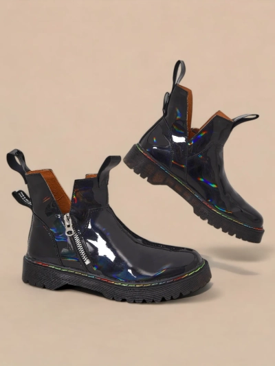 Bottes pour femmes laquées noires avec une fermeture éclair Odeta - Chaussures