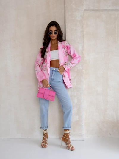 Blazer femme Royalfashion sans fermeture avec fleurs roses
