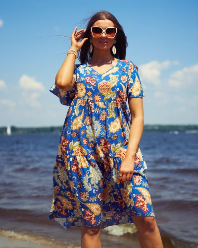 Royalfashion Robe femme cobalt à motif floral coloré