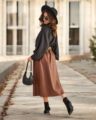 Jupe mi-longue en simili cuir pour femme Royalfashion