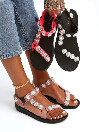 Sandales Letitia Royalfashion roses à plateforme - jets de perles classiques