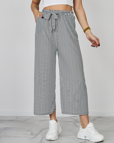 Royalfashion Pantalon large 7/8 rayé pour femme