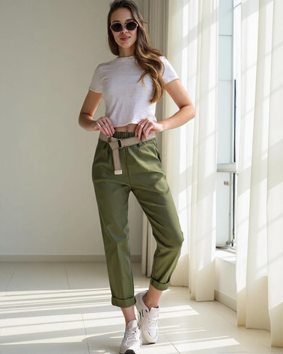 Pantalons droits en viscose Royalfashion pour femmes avec une ceinture