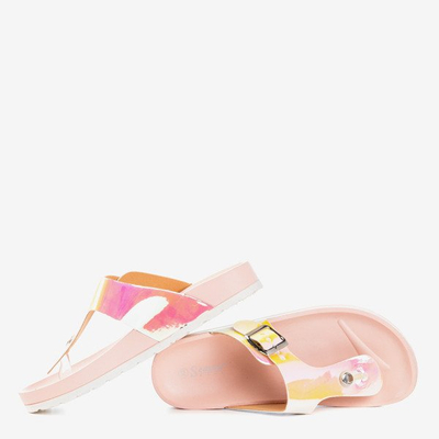 Tongs holographiques rose clair pour femmes avec boucle en manille - Chaussures
