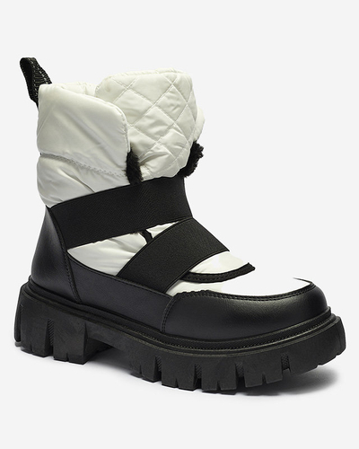 Bottes de neige pour femmes à semelle plate en noir et blanc Ferory- Footwear