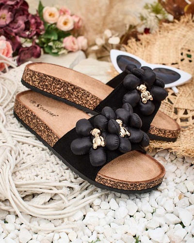 Royalfashion Tongs pour femmes avec oursons et fleurs dorés Isaralle