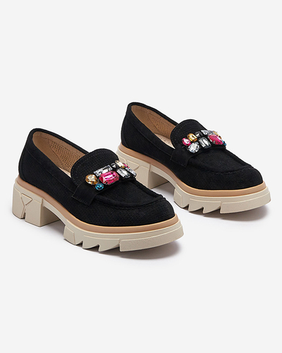 Mocassins noirs ajourés pour femme avec décoration Bokkso- Chaussures