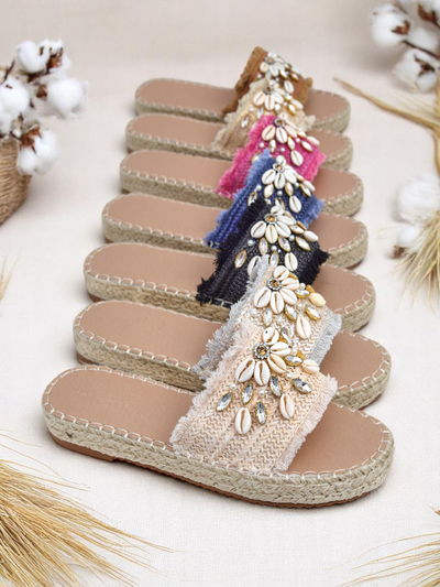 Sandales pour femmes Royalfashion Helena Decor espadrilles noires avec coquillages