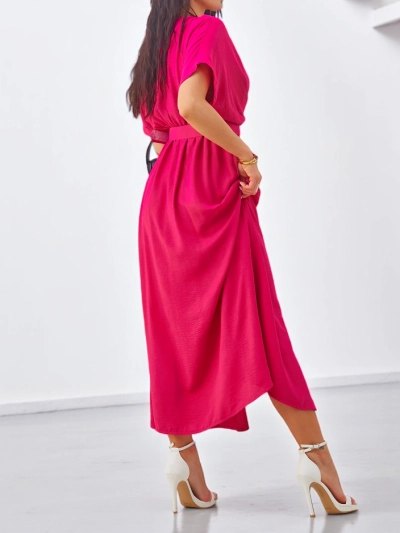 Robe midi femme Royalfashion avec manches courtes, décolleté en V et fente centrale