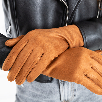 Gants femme en éco-suède marron - Accessoires