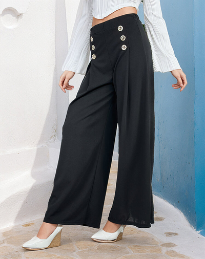 Royalfashion Pantalon large pour femme avec boutons