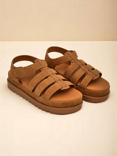 Sandales pour femmes Callista Camel sur plateforme Royalfashion cuir écologique