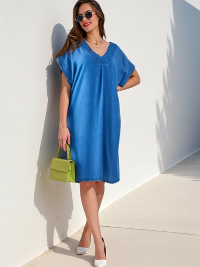 Royalfashion Simple tunique pour femmes ressemblant à une robe en jean