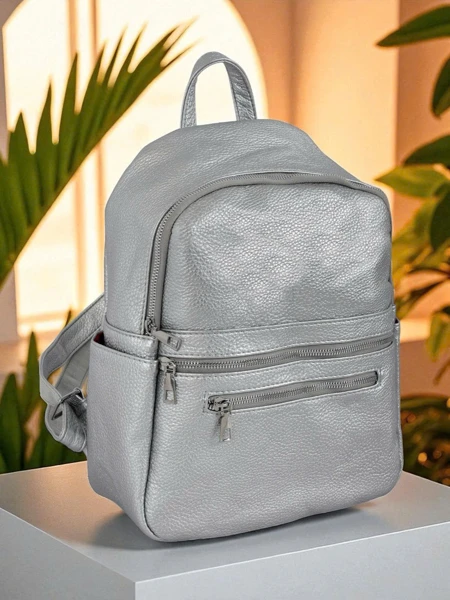 Aurora Luminosa Sac à Dos Femme en Cuir Argenté Królewska Moda A4