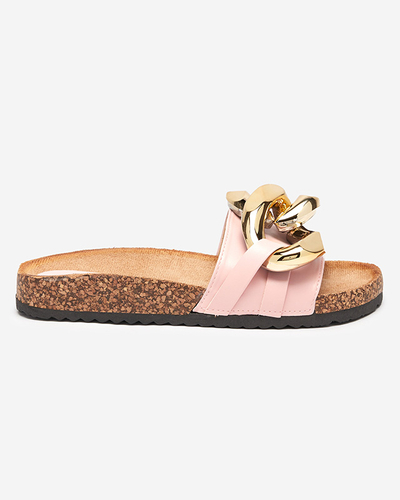 Claquettes pour femmes Atalanta Royalfashion avec chaîne – rose clair cuir écologique