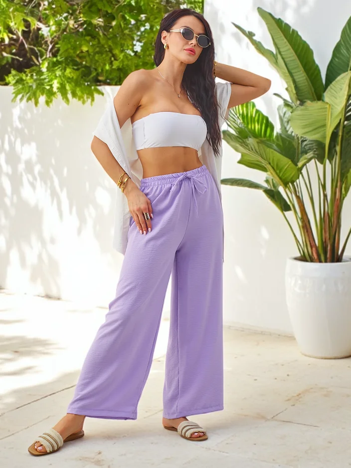 Royalfashion Pantalons larges pour femmes avec une taille élastique