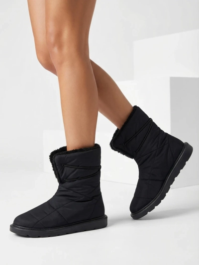 Bottines pour Femmes Luna Noires en Tissu Chaudes pour l'Hiver