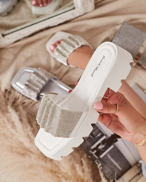 Pantoufles pour femmes blanches avec zircone cubique Emkoy - Footwear