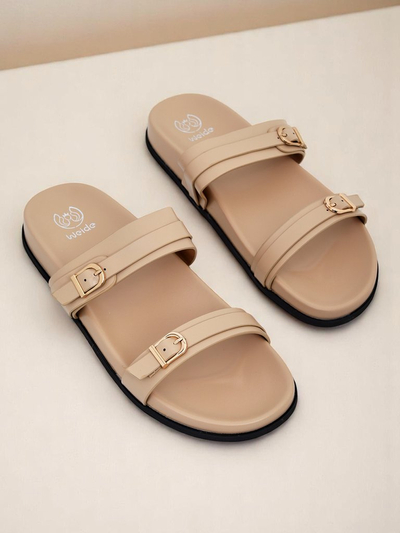 Royalfashion Sandales en cuir écologique pour femme, EcoTwins Slides