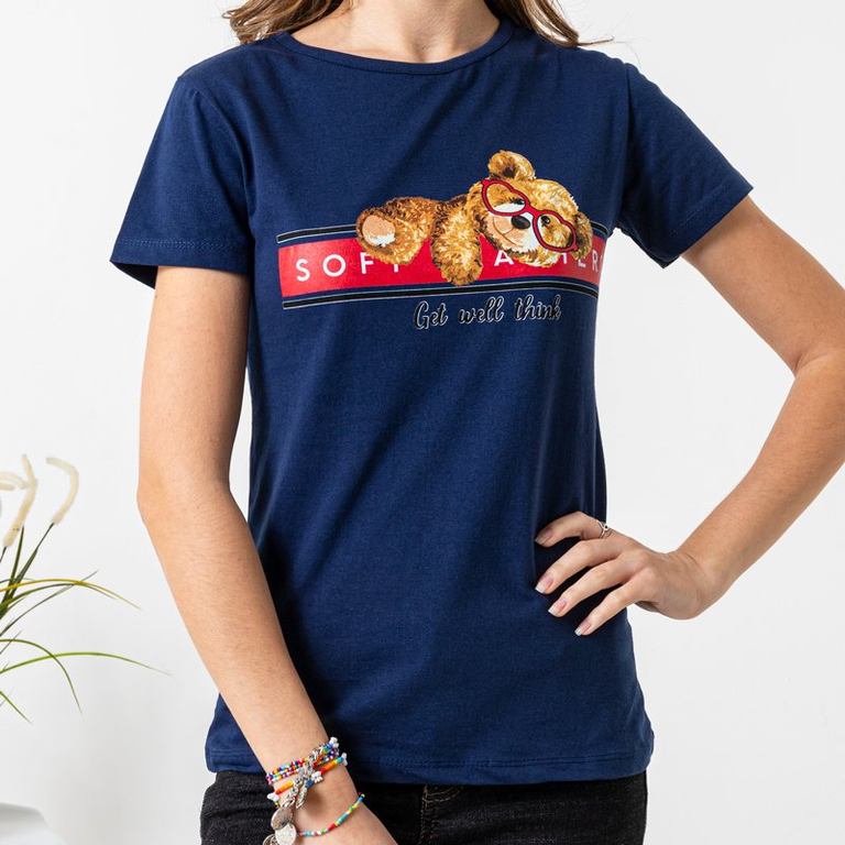 T-shirt femme bleu marine imprimé - Vêtements