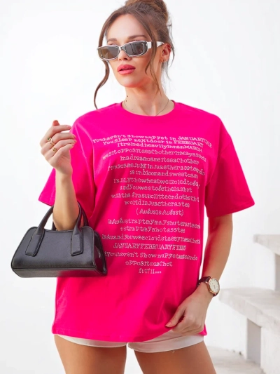 T-shirt en coton Royalfashion pour femmes avec texte en strass