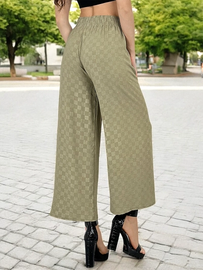 Royalfashion Pantalon large à carreaux pour femme