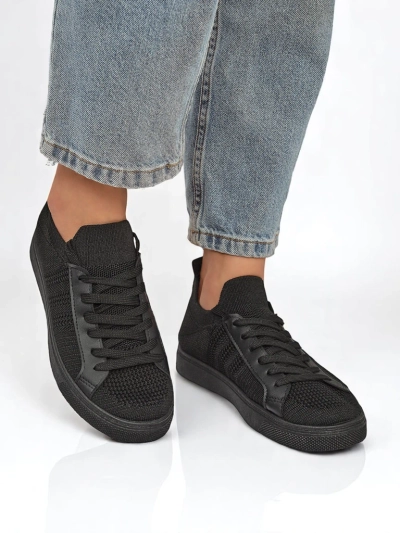 Sneakers pour femmes Livia Nero - baskets noires en tissu et cuir écologique à semelle plate