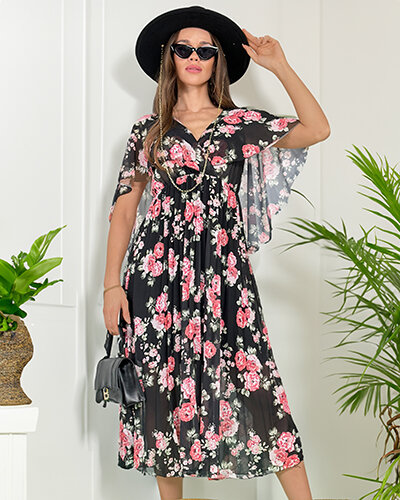 Royalfashion Robe midi florale plissée pour femme