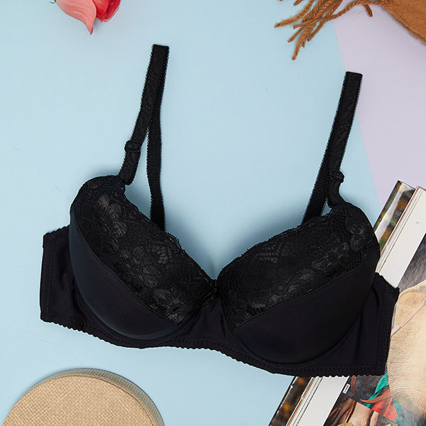 Soutien-gorge noir pour femme avec empiècement en dentelle - Sous-vêtements