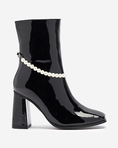 Bottes hautes à talons pour femmes laquées noir Rassla- Footwear