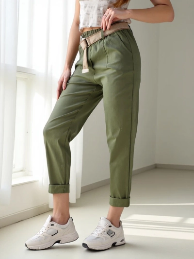 Pantalons droits en viscose Royalfashion pour femmes avec une ceinture