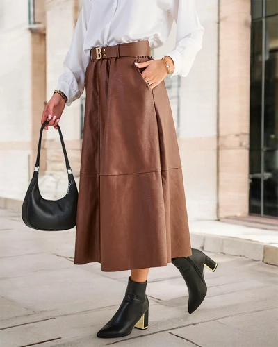 Jupe midi en cuir écologique pour femmes de Royalfashion