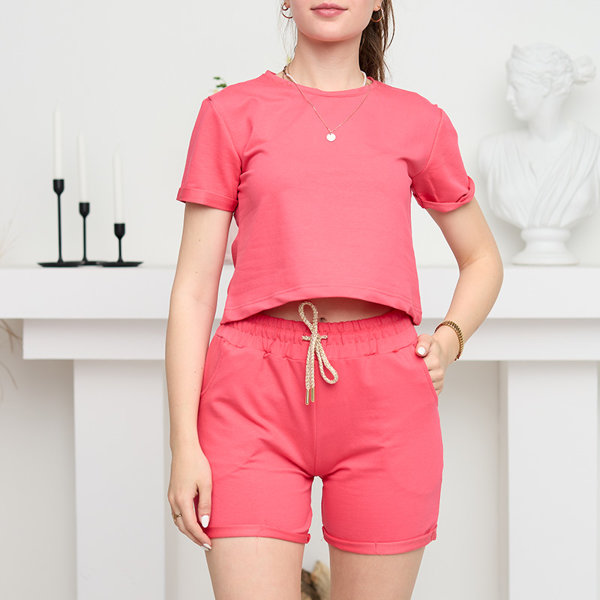 Ensemble de survêtement de sport en coton rose fluo pour femme - Vêtements