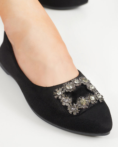 Ballerines noires en daim écologique pour femmes avec décoration Linselisa - Footwear