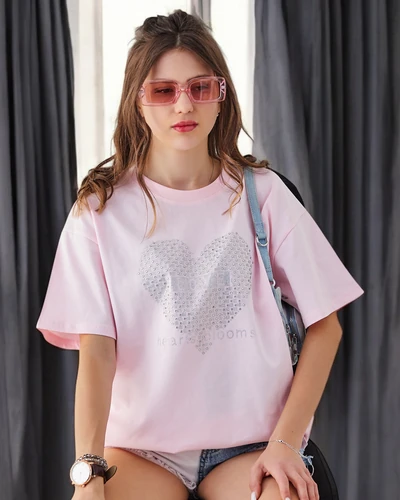 Royalfashion T-shirt en coton pour femmes LOVE avec cristaux