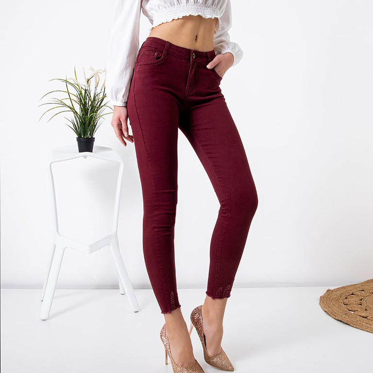 Pantalon skinny femme bordeaux avec abrasions - Vêtements