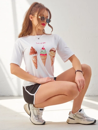 Ensemble de sport Royalfashion pour femmes avec t-shirt et shorts Ice Cream