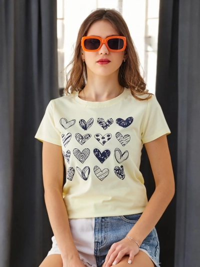 Royalfashion T-shirt en coton Femme Beaucoup de cœurs